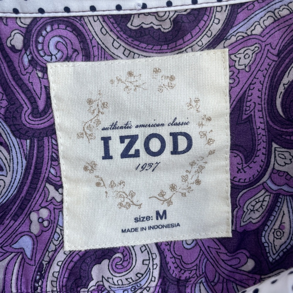 IZOD Lacoste Alligator Purple Paisley Button Up Blouse Shirt Top Size M - Picture 8 of 9